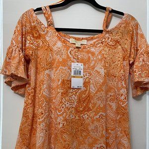 NWT Michael Kors Short Sleeve Nectarine Colored Blouse Size S